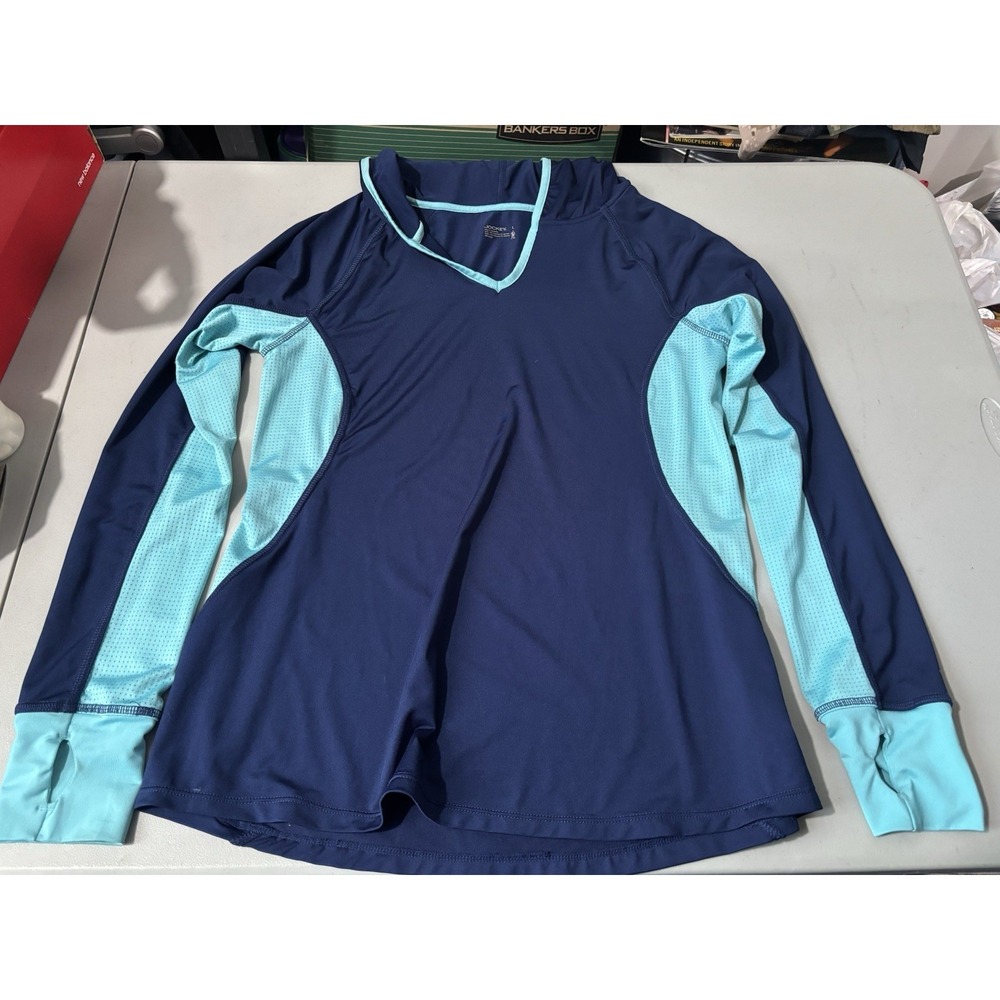 Jockey sport Luxe womens hoodie L thumb hole moisture wicking Blue